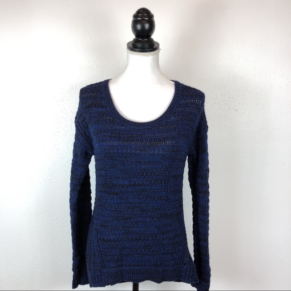 DKNY Blue Crochet Knit Long Sleeve Tunic Sweater M